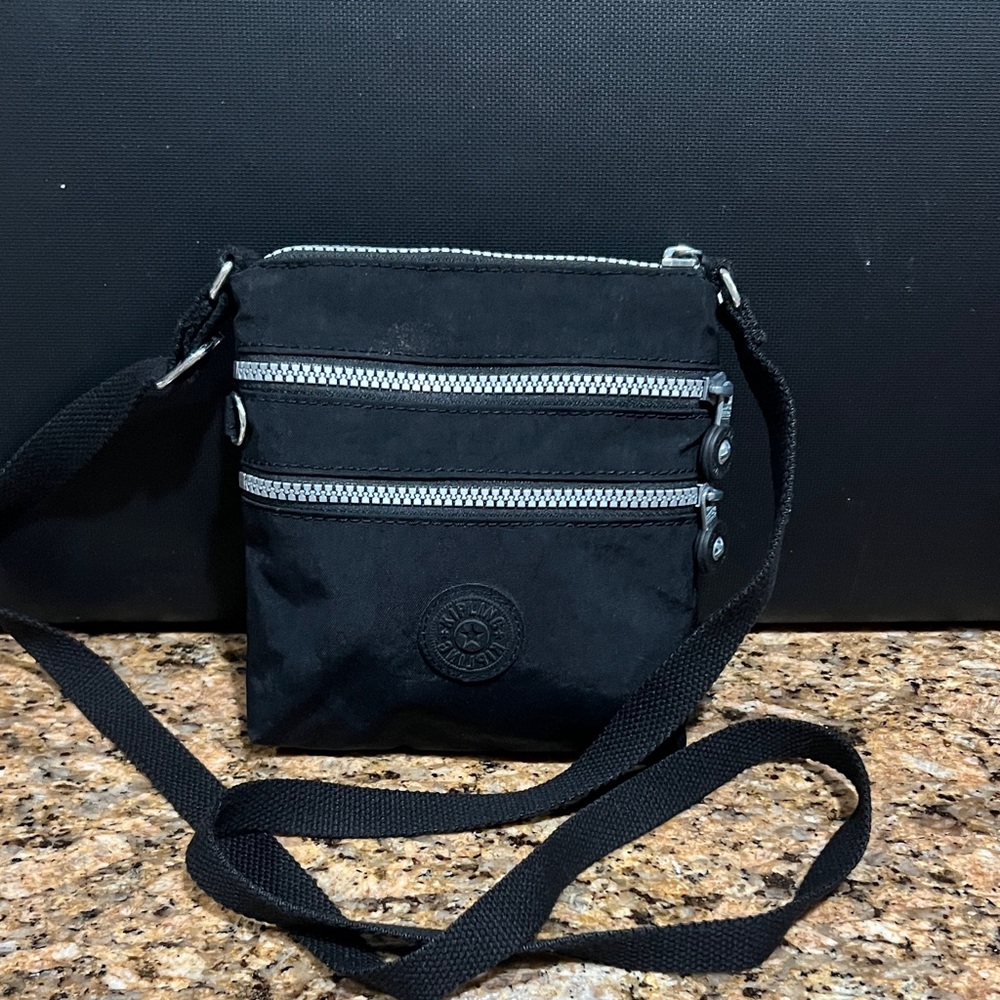 Kipling Black Messenger Bag with Gray Accents